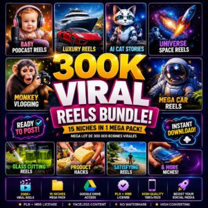 🚀 300,000+ Viral Reels Mega Bundle | AI Faceless Content, Trending Niches & DPP/MRR Rights Included